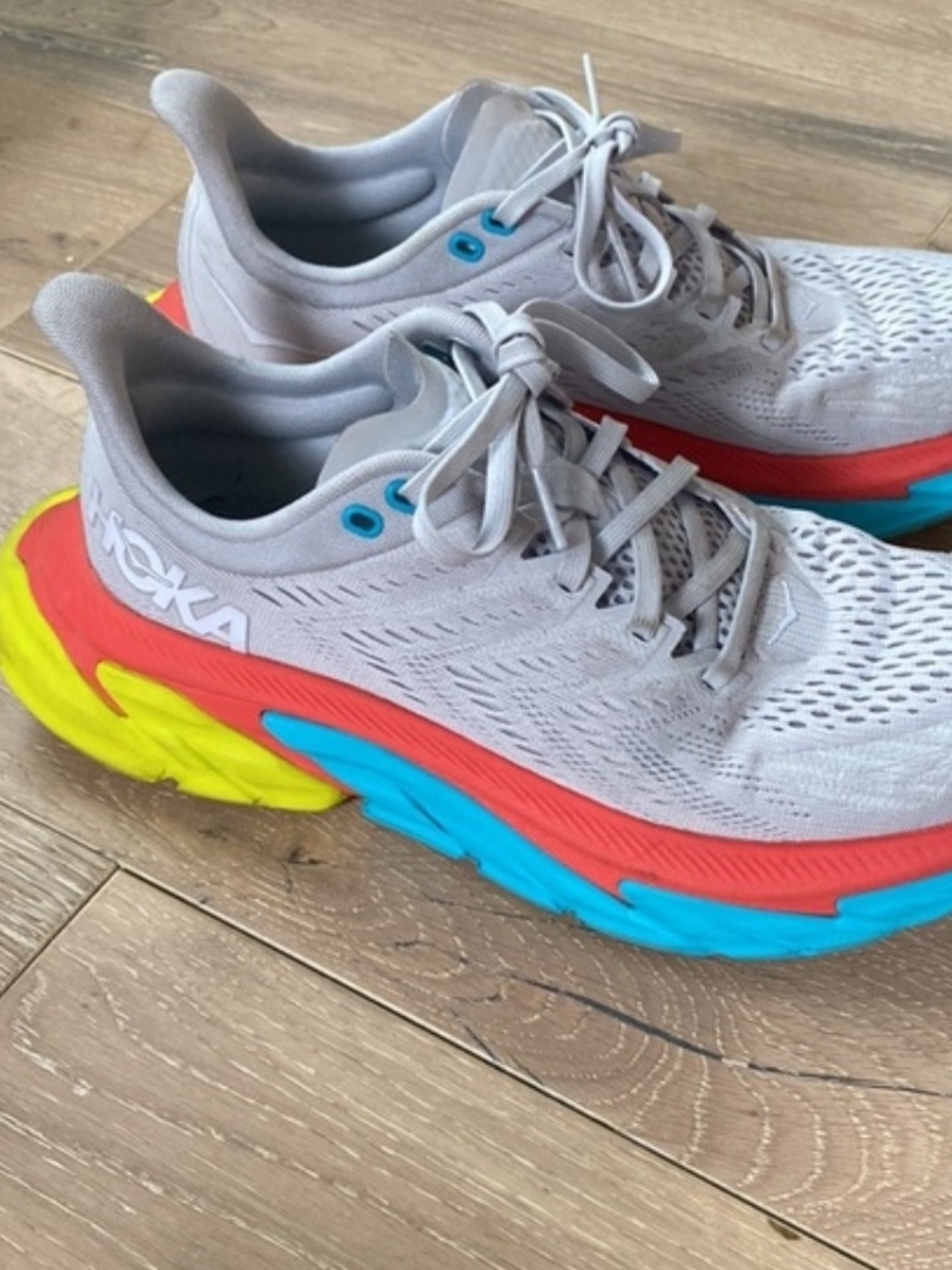 Hoka One One Clifton EdgeLunar Rock Cyan Red Size 13